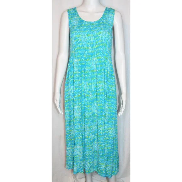 Kaktus | Dresses | Kaktus Floral Smocked Sleeveless Tank Maxi Dress  Turquoise Blue Green Size S | Poshmark